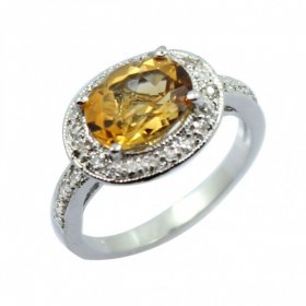 Fashion Oval Natural Citrine 925 Sterling Silver CZ Ring