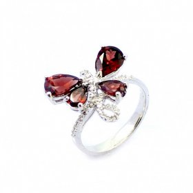 Butterfily Fashion Natural Garnet CZ Solid Sterling Silver Ring