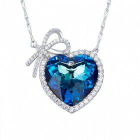 Fashion Heart Austrian Crystal 925 Sterling Silver Bowknot Necklace