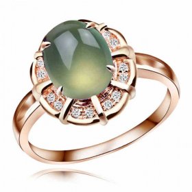 Fashion Oval Natural Prehnite Crystal Solid 925 Sterling Silver CZ Ring
