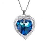 Fashion Blue Austrian Crystal 925 Sterling Silver Infinity Heart Necklace