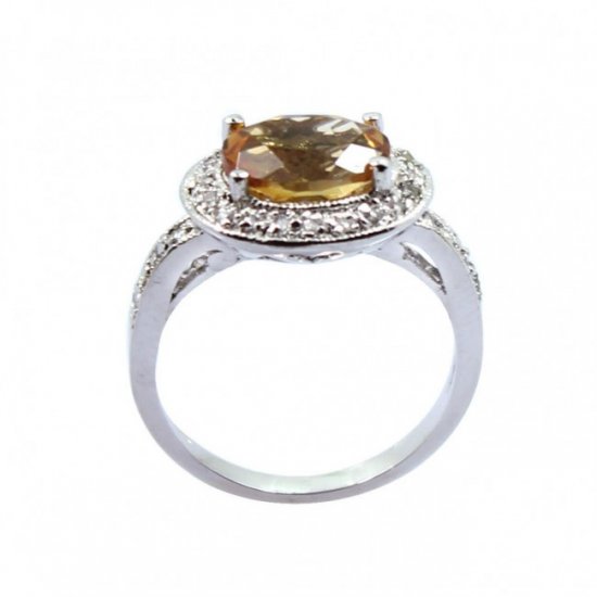 Fashion Oval Natural Citrine 925 Sterling Silver CZ Ring - Click Image to Close