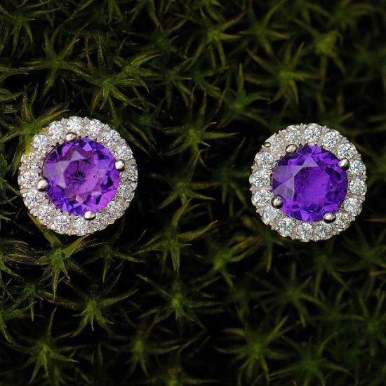 2.0ct Natural Amethyst Sterling Silver Zirconia Round-Cut Stud Earrings (5mm) - Click Image to Close