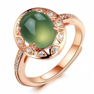 Round Fashion Natural Prehnite Solid 925 Sterling Silver CZ Adjustable Ring