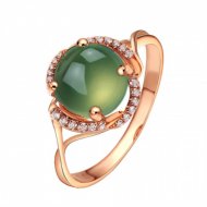 Fashion Round Natural Prehnite 925 Sterling Silver Rose Gold CZ Ring