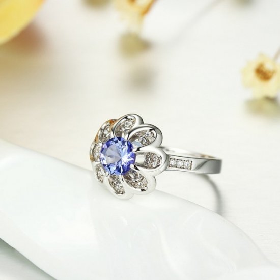 0.65ct Vintage Natural Tanzanite Sterling Silver Flower Adjustable Ring - Click Image to Close