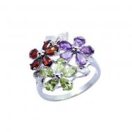 Three Flower Fashion Colorful Crystal CZ 925 Sterling Silver Ring