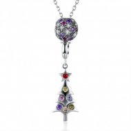 Fashion Colorful CZ Christmas Tree 925 Sterling Siver Necklace