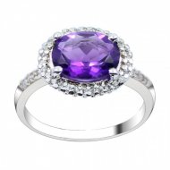 Fashion Oval Natural Amethyst CZ 925 Sterling Silver Ring