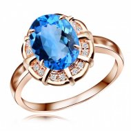 Flower Fashion Oval Natural Blue Topaz CZ 925 Sterling Silver Ring