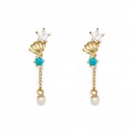 Natural White Pearl Star Shell Elegant 925 Sterling Silver Dangle Earrings