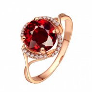 2017 Fashion Round Natural Garnet Solid 925 Sterling Silver CZ Ring