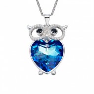 Fashion Blue Austrian Crystal 925 Sterling Silver Owl Necklace