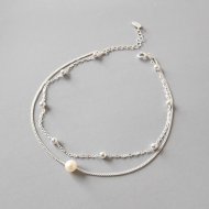 Elegant Double Natural Pearl Beads 925 Sterling Silver Adjustable Bracelet