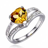 Heart Fashion Natural Citrine Solid 925 Sterling Silver Adjustable CZ Ring