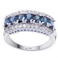 Classic CZ Natural Sapphire 925 Sterling Silver Ring