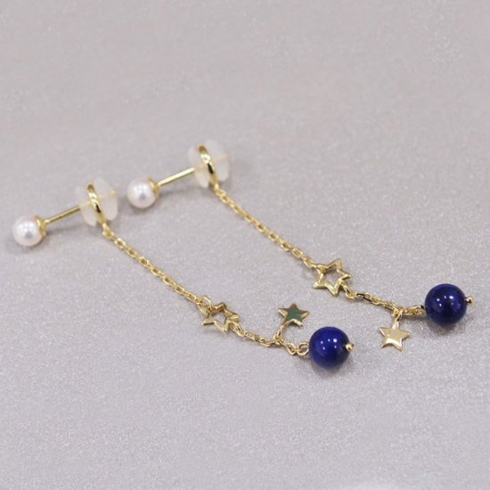 Natural Blue Lapis Star Elegant Prom 925 Sterling Silver Dangle Earrings - Click Image to Close