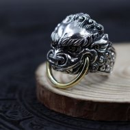 Vintage Men Domineering Carved Lion Adjustable 925 Sterling Silver Ring