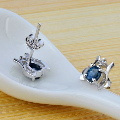 Blue Natural Sapphire Secret Garden Gift 925 Sterling Silver Stud Earrings - Click Image to Close